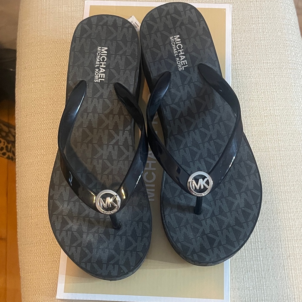Michael Kors Black Logo Flip Flops